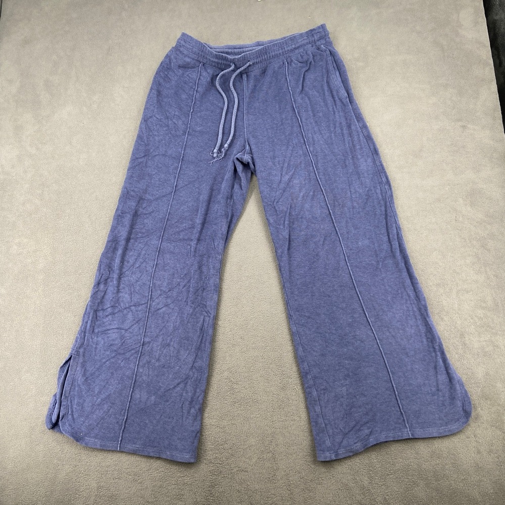 American Eagle Blue Terry Cloth Wide Leg Lounge Pants Drawstring Size M 8500